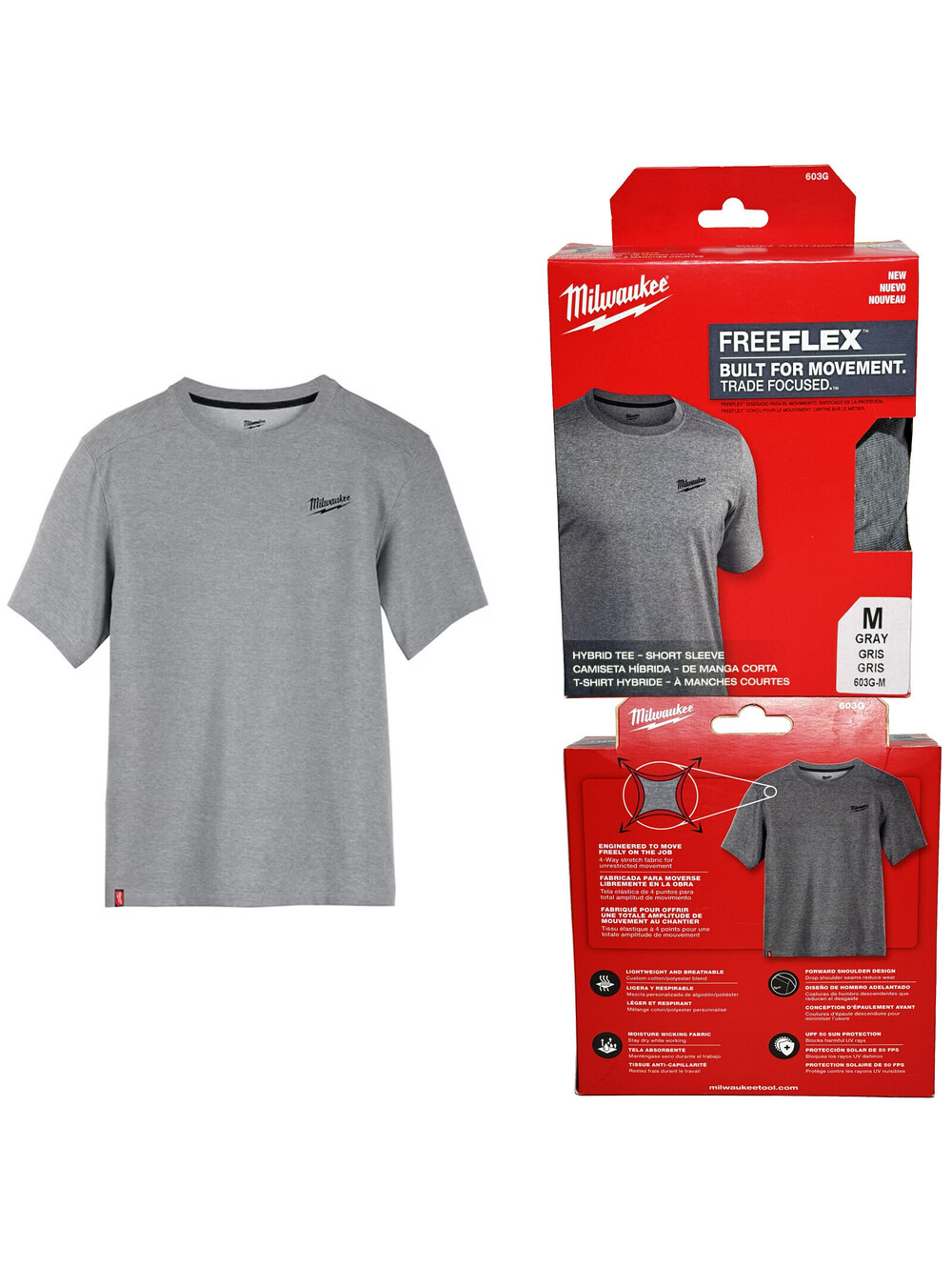 Milwaukee Hybrid Work Tee FreeFlex Gray Medium NEW Short Sleeve